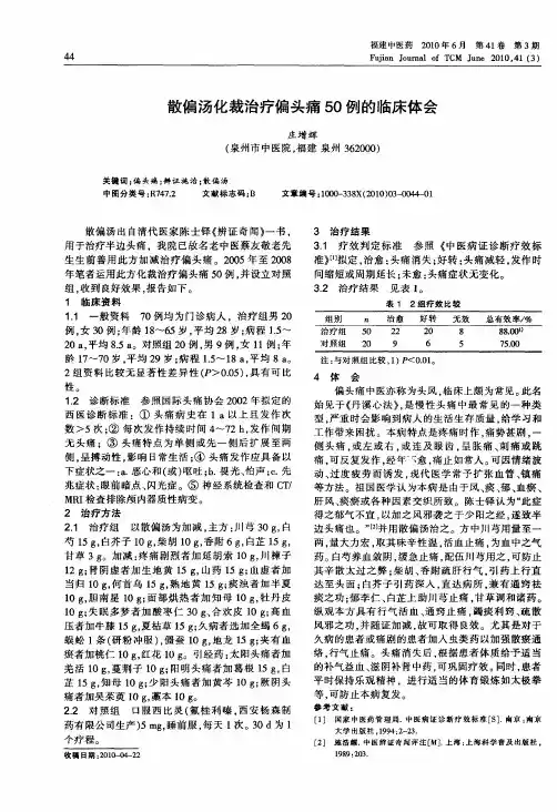 散偏汤化裁治疗偏头痛50例的临床体会