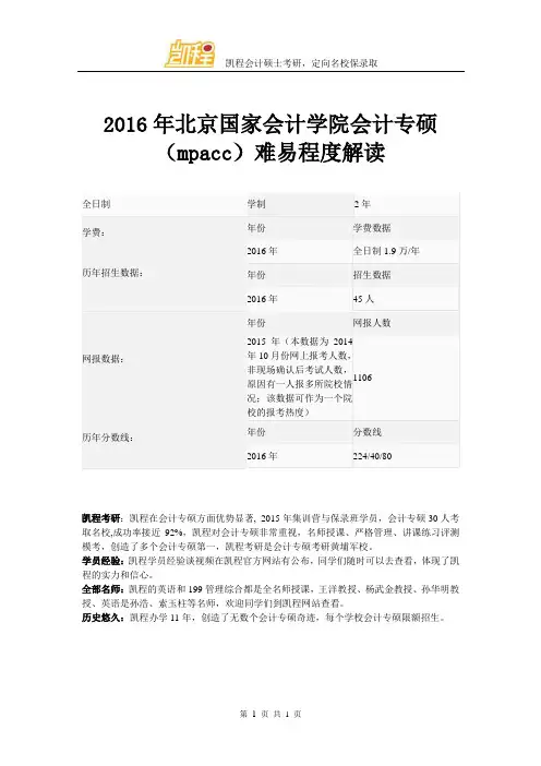 2016年北京国家会计学院会计专硕(mpacc)难易程度解读