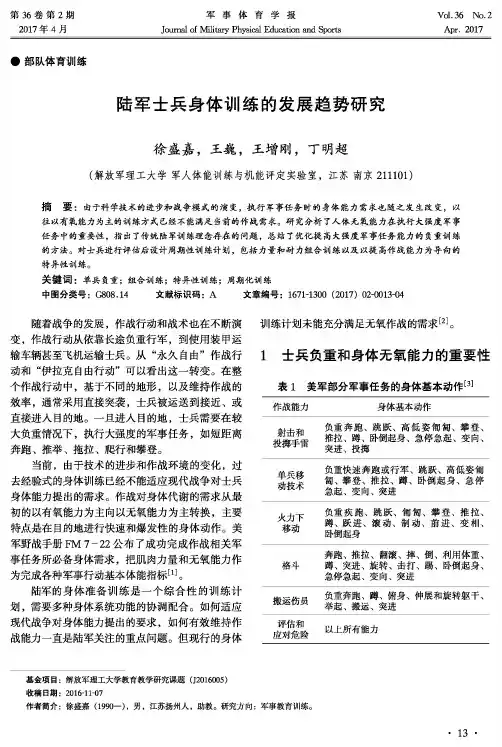 陆军士兵身体训练的发展趋势研究