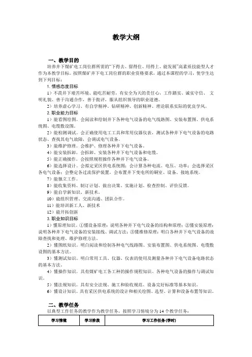 煤矿电工  教学大纲