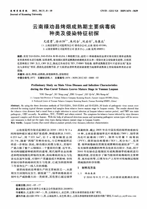 云南禄劝县烤烟成熟期主要病毒病种类及侵染特征初探
