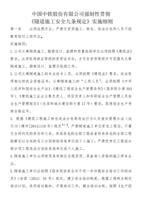 《隧道施工安全九条规定》实施细则