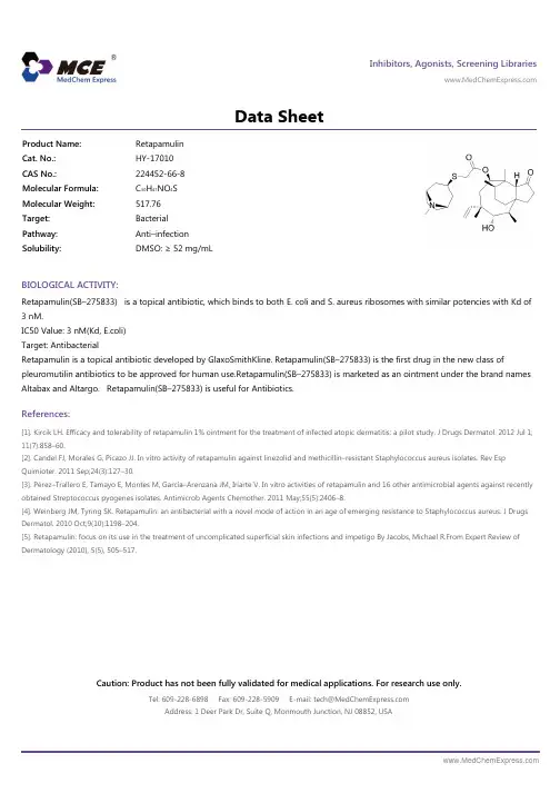Retapamulin_DataSheet_MedChemExpress