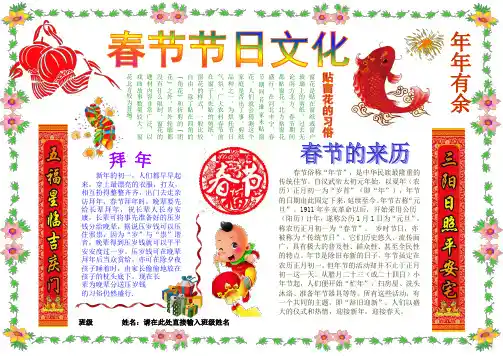 春节节日文化新年春节电子小报成品欢度春节手抄报模板新年快乐电子简报传统节日板报A4