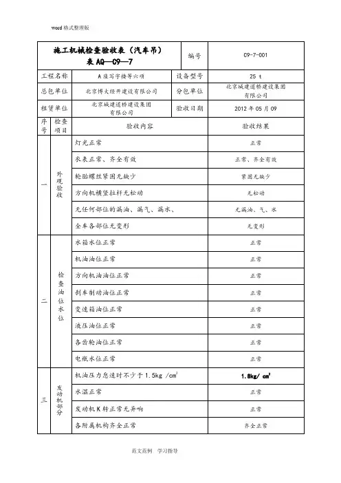 汽车吊检查验收表