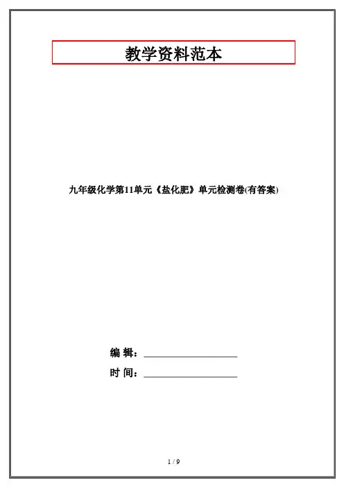 九年级化学第11单元《盐化肥》单元检测卷(有答案)
