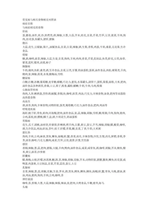 常见病与相关食物相克对照表