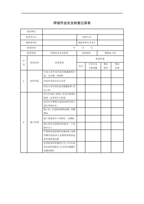焊接作业检查记录表