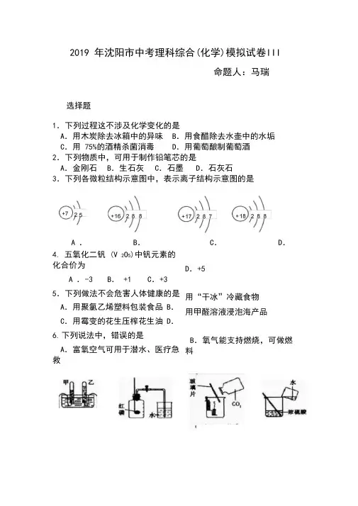 2019沈阳中考化学模拟试题III