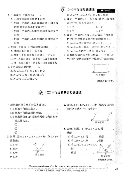 (二)平行线的判定专题训练