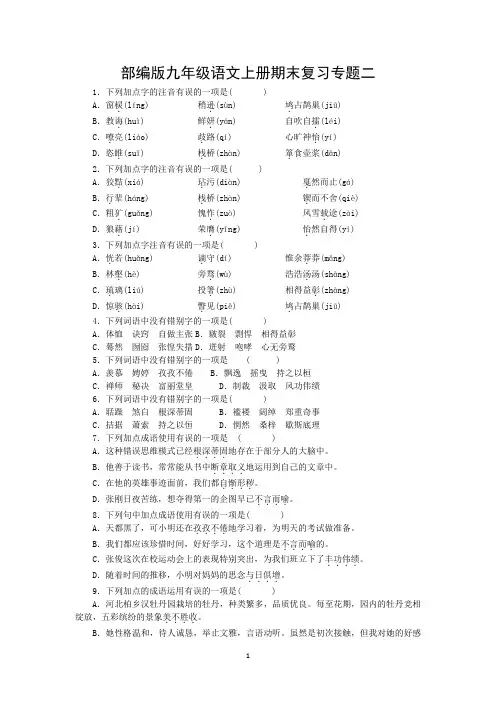 部编版九年级语文上册期末复习专题二(学案)