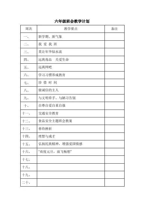 六年级班会教学计划