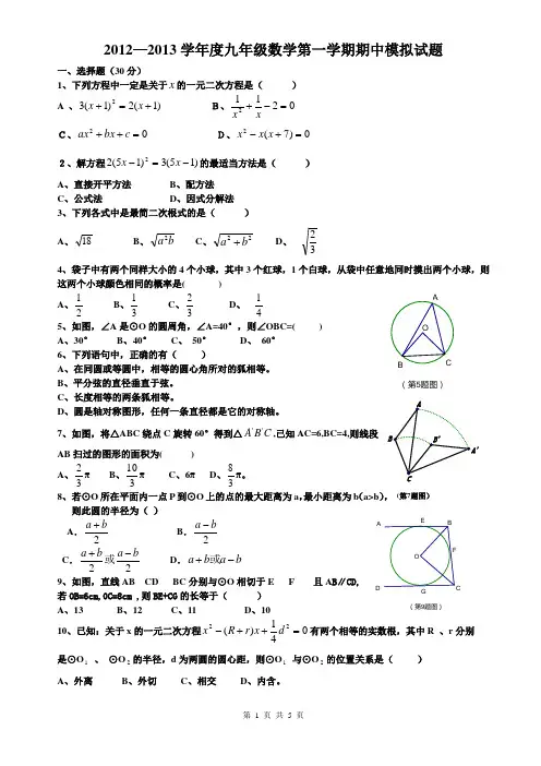 (3)人教版九年级数学上期末试题_含答案(2010.12)
