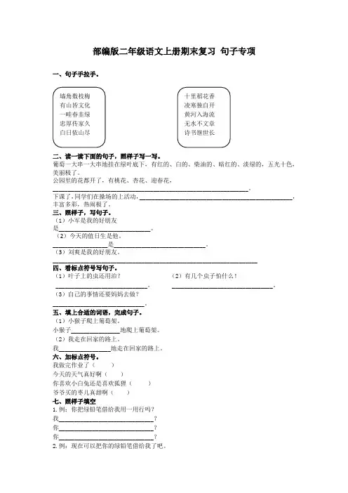 部编版二年级语文上册期末复习 句子专项