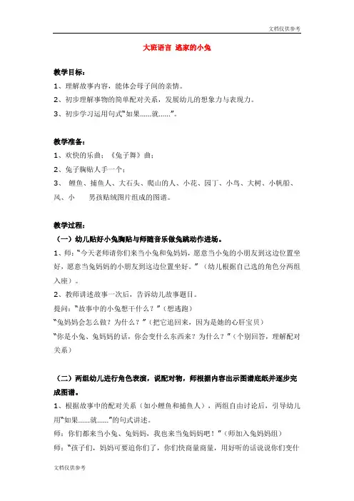 大班语言  逃家的小兔 教案