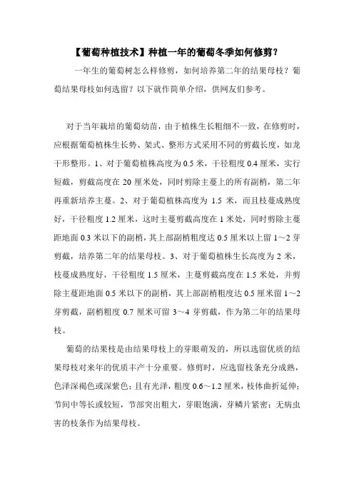 【葡萄种植技术】种植一年的葡萄冬季如何修剪？