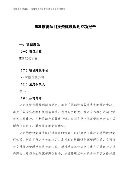 MCM软瓷项目投资建设规划立项报告