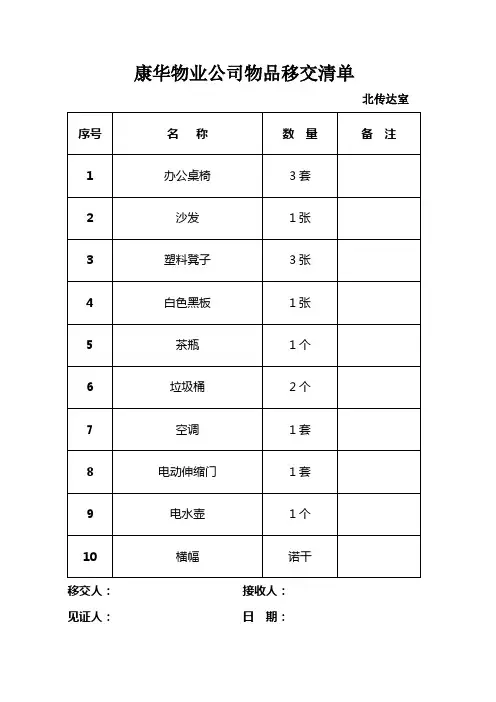 物品移交清单
