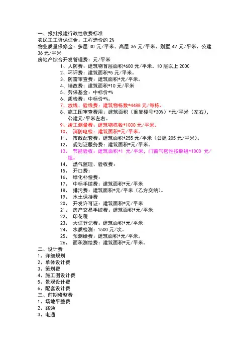 报批报建行政性收费标准