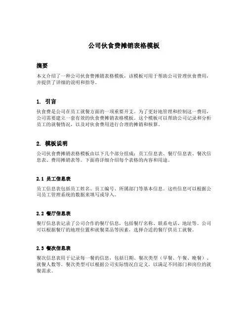 公司伙食费摊销表格模板