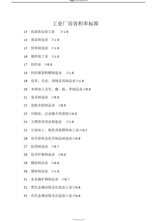 工业厂房容积率标准