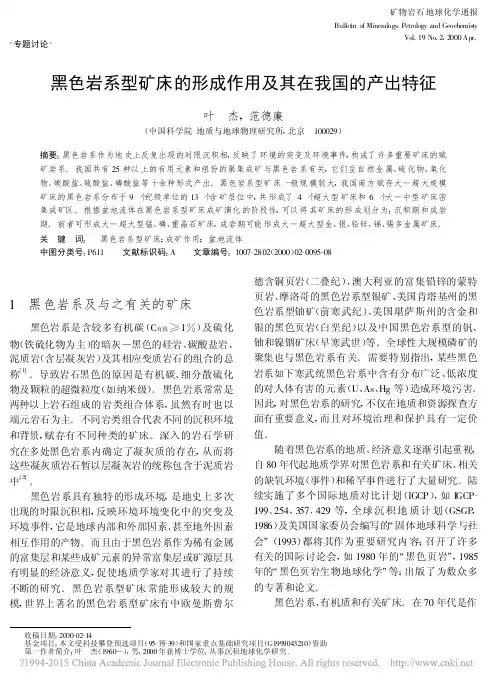 黑色岩系型矿床的形成作用及其在我国的产出特征
