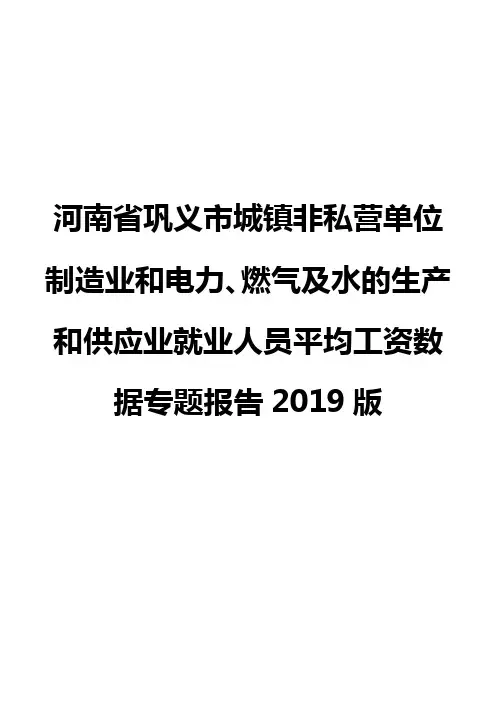 河南省巩义市城镇非私营单位制造业和电力、燃气及水的生产和供应业就业人员平均工资数据专题报告2019版