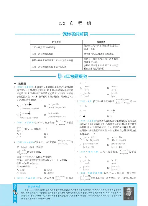 2013届中考复习专题突破23方程组