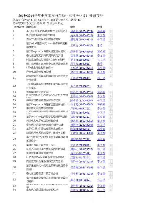 2013-2014学年电气工程与自动化本科毕业设计开题答辩