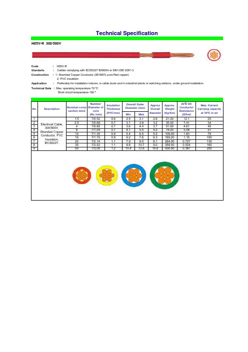 H05V-R(BV)-全套参数-2类导体