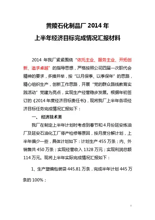 上半年经济目标完成情况汇报材料