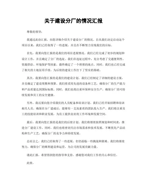关于建设分厂的情况汇报