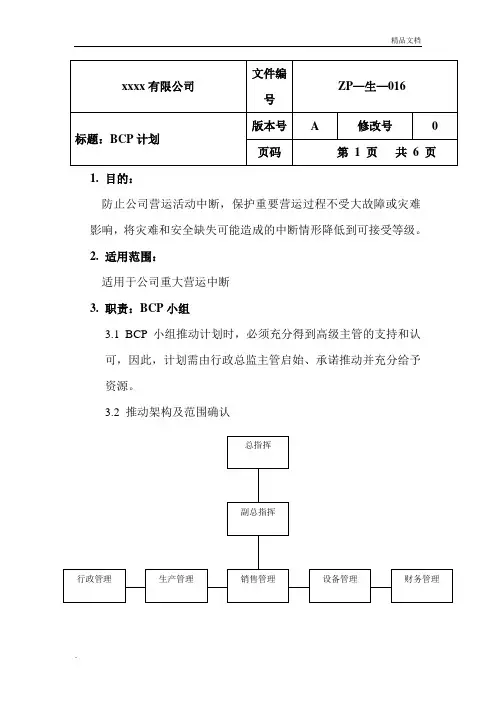 BCP计划(应急计划)