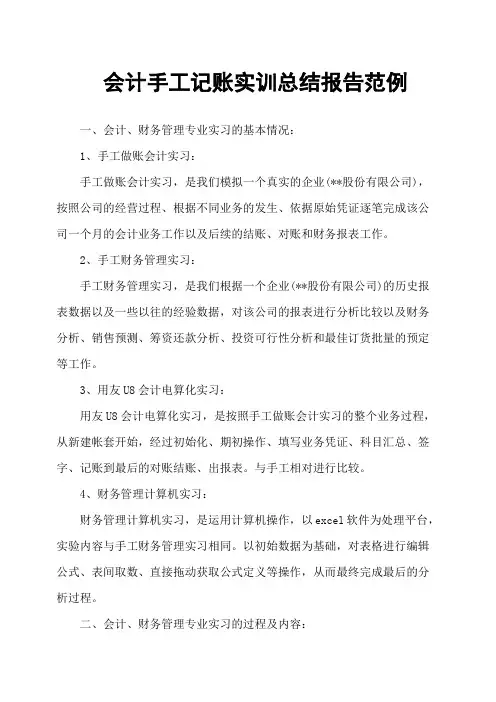 会计手工记账实训总结报告范例