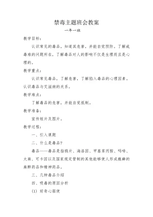 禁毒主题班会教案 2