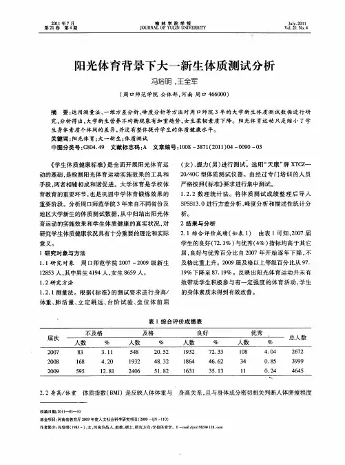阳光体育背景下大一新生体质测试分析