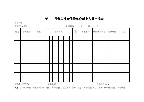 参保单位减少人员申报表