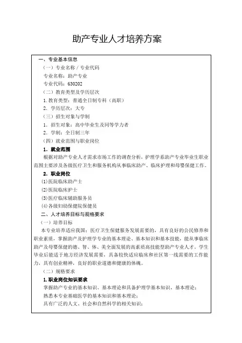 助产专业人才培养方案
