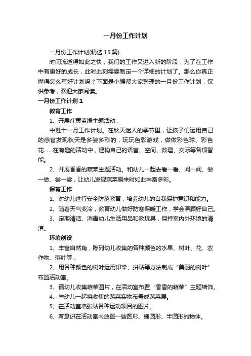 一月份工作计划（精选15篇）