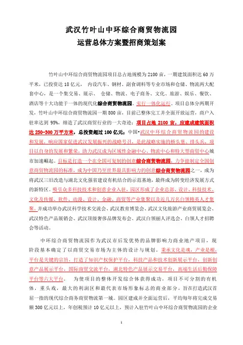 武汉中环商贸城运营总体方案暨招商策划案