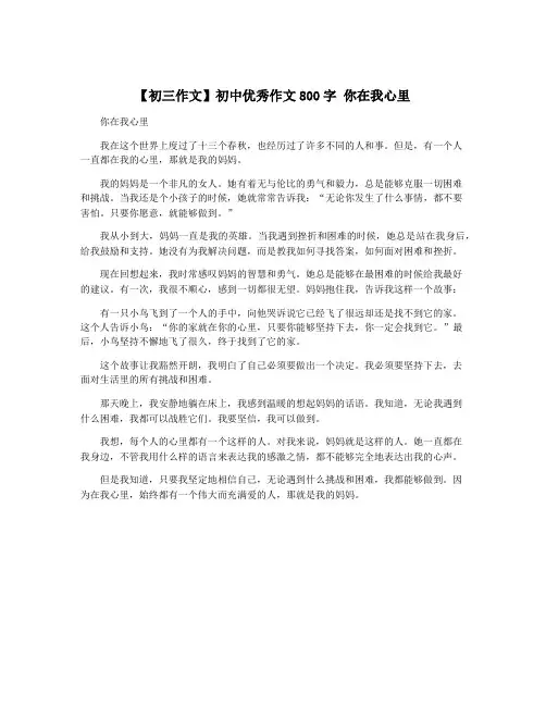 【初三作文】初中优秀作文800字 你在我心里