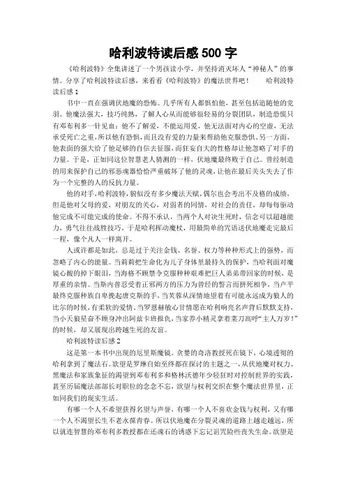 哈利波特读后感500字
