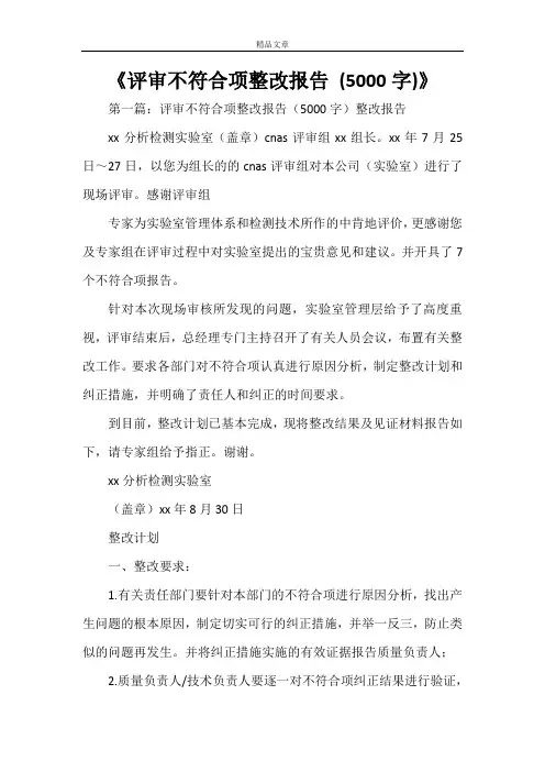 《评审不符合项整改报告 (5000字)》