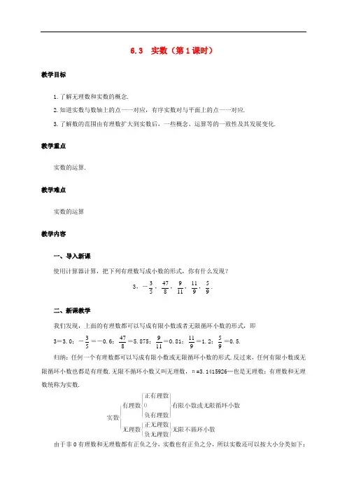 人教版七年级数学下册第六章实数实数教案