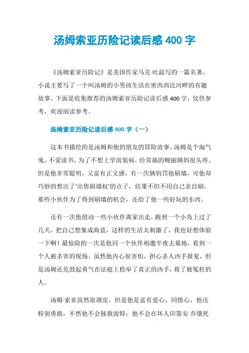 汤姆索亚历险记读后感400字 2