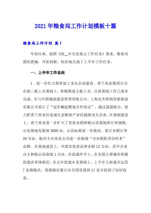 2021年粮食局工作计划模板十篇