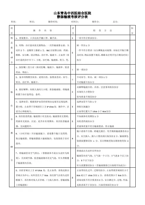 静脉输液评分标准 2