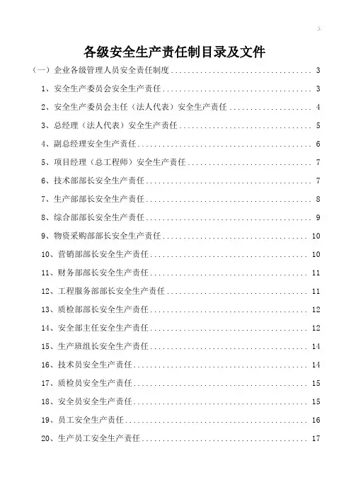 各级安全生产责任制清单目录及其文件