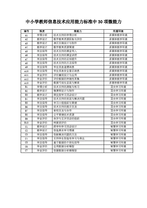 中小学教师信息技术应用能力标准中30项微能力