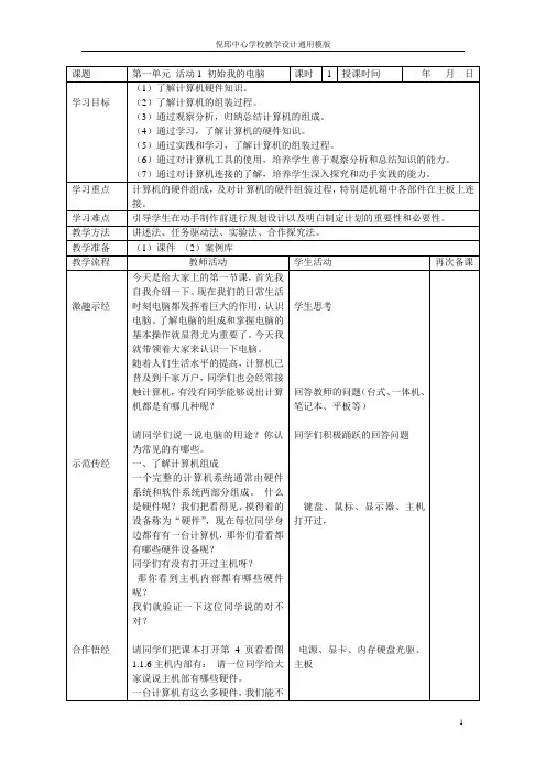 七年级信息技术活动1初识我的电脑